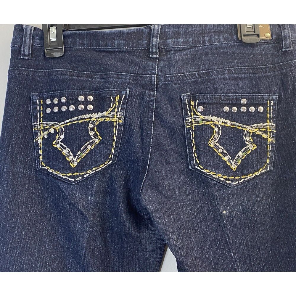 Touch Me Jeans Women 5/6 Dark Blue Studded Crop Low Rise Slim Tapered Denim Y2K